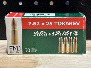 lot 31 image: Sellier & Bellot 7.62 x 25 Full Metal Jacket 50 Rounds