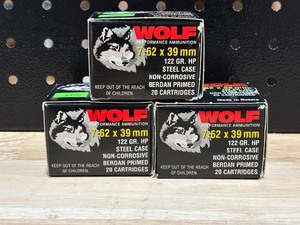 lot 43 image: Wolf 7.62 x 39 Steel Case 60 Rounds