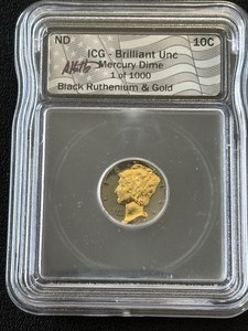 lot 9 image: Black Ruthenium & Gold Mercury Dime ICG Brilliant Uncirulated