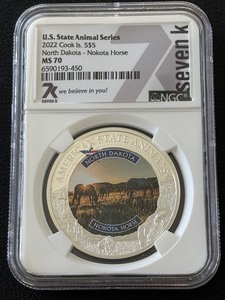 lot 10 image: 2022 Cook Islands $5 Dollar Silver North Dakota Coin NGC MS70