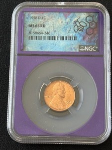 lot 11 image: 1958-D Lincoln Cent NGC MS65 Red