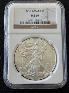 lot 13 image: 2015 Silver Eagle NGC MS69