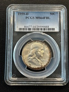 lot 99 image: 1959-D Franklin Half Dollar PCGS MS64 FBL