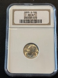lot 102 image: 1953-S Roosevelt Dime NGC MS67