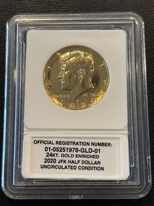 lot 111 image: 2020-D Kennedy Half Dollar 24K Gold Enriched