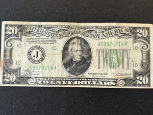 lot 79 image: 1934 Green Seal $20 Dollar Federal Reserve Note
