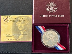 lot 89 image: 1993-P Thomas Jefferson Silver Dollar