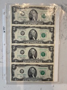 lot 147 image: 2003 Uncut Sheets of $1 and $2 Dollar Notes