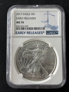 lot 177 image: 2017 Silver Eagle Early Release NGC MS70