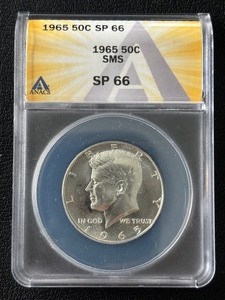 lot 182 image: 1965 Kennedy Half Dollar Special Mint ANACS SP66