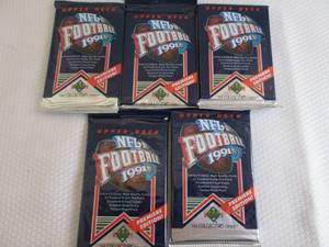 lot 201 image: 5 1991 Upper Deck Football Packs...