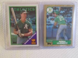 lot 239 image: 1987 & 1988 Topps Mark McGwire Rook...
