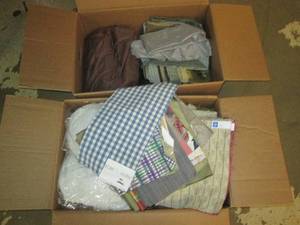 lot 263 image: 2 Boxes of fabric and linens perfec...