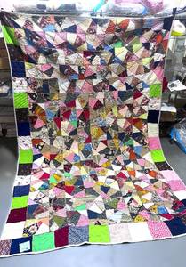 Exquisite Reversable Crazy Quilt Hand Stitched Crazy on one side Butterflies on the other 70" X 101"