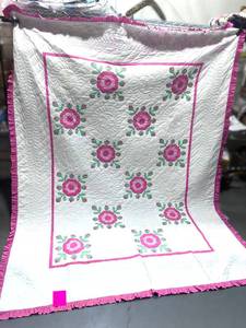 Two Twin Rose of Sharon Quilts Hand Stitched Reversable 72" X 96" Each