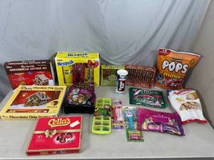 lot 90 image: Assorted Candy, Andes, Chocolate, Twinkies, Tootsie Pops, Candy Canes, and More