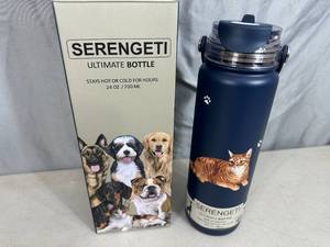 lot 103 image: New Serengeti Vacuum Insulated Stainless Steel Water Bottle - Orange Tabby Cat
