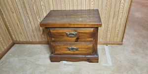 lot 44 image: VTG Wooden 2-Drawer Nightstand with Brass Tone Handles, 22x24x15 in