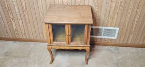 lot 59 image: Wooden Cabinet with Glass Double Doors, 24x19x16 Inches