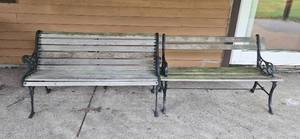 lot 85 image: Pair of Outdoor Wood and Cast Iron Benches
