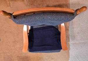 lot 101 image: Upholstered Wooden Rocking Chair with Blue Cushions