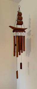 lot 130 image: Bamboo Wind Chime with Sailboat Design, 27 Inches Long