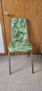 lot 144 image: Vintage Metal Chair with Green Floral Upholstery