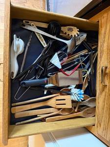 lot 150 image: Collection of Kitchen Utensils with Wooden Spoons and Cooking Tools