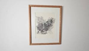 lot 154 image: Framed Sketch Print Crystal Mill by Jo Morones 1989 22x18 Inches