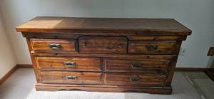 lot 168 image: Wooden Dresser with Decorative Center Panel & Padded Top