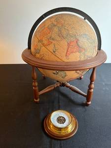 lot 199 image: Vintage Style Tabletop Globe and Weather Station Barometer Set