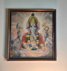 lot 220 image: Framed Hindu Ganesh Artwork by P. Sardan 15x15 Inches