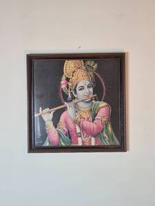 lot 221 image: Framed Artwork of Krishna Playing Flute Signed by Artist 15x15 Inches