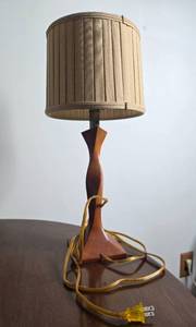 lot 230 image: Mid-Century Modern Wood Table Lamp with Pleated Fabric Shade