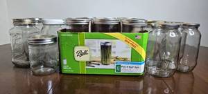 lot 232 image: Collection of Assorted Mason Jars with Lids including Ball Pint and Half Jars