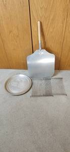 lot 250 image: Pizza Peel, Pizza Pans, and Baking Racks Set