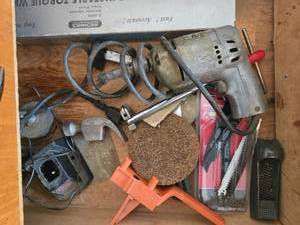 lot 297 image: Garage Tool Lot Including Vintage Drill, Torque Wrench, Saws, and Charger