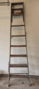 lot 311 image: Vintage Wooden Step Ladder with Metal Bracing