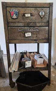 lot 313 image: Vintage Metal Tool Chest with Emblems and Tools