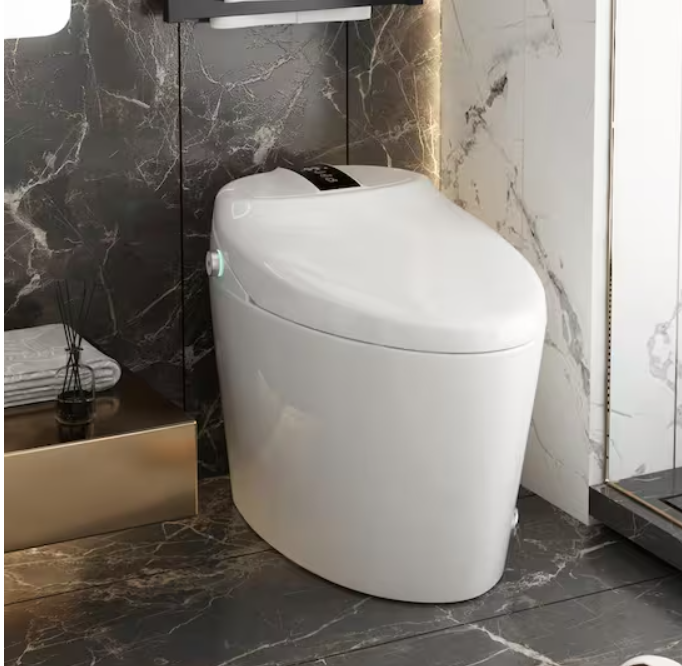 lot 8 image: Elongated Smart Bidet Toilet 1.28GPF in White WFoot Sensing OpenFlush, Massage Cleaning, Light, Heated, Self-Cleaning