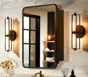 lot 23 image: 16in.  x 24in. Rectangular Recessed Surface Mount Medicine Cabinet Mirror Black