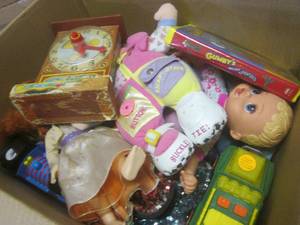 lot 17 image: (F-2) Box of Misc Toys and Dolls...