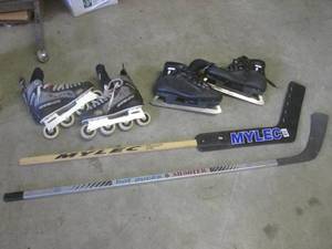 lot 71 image: (CS) 2 Hockey Sticks, Pair of Ice S...