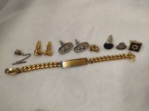 lot 66 image: Assortment of Tie Tacks, ID Bracelet, Cufflinks & More