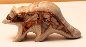 lot 97 image: Carved Stone Racoon w Glass Tile Inlay - Signed