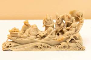 lot 7 image: Vintage Chinese Soapstone Eight Immortals in Boat Sculpture