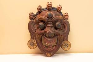 lot 13 image: Tibetian Hand Carved Wooden Mask