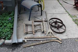 Early American Wooden Hand Plow – Disassembled with Iron Wheels