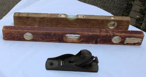 lot 7 image: Vintage Hand Tools Lot  Includes Hand Drills, Levels, Files, and Copper-Tipped Soldering Iron