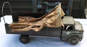 lot 27 image: Vintage Military Transport Toy Truck  Metal Body with Canvas Cover